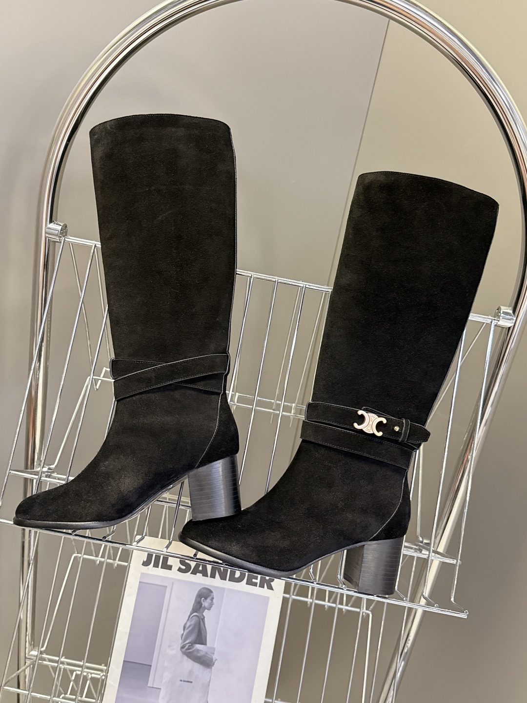Celine Women's Black Leather Heeled Knee High Fashion Boots 7 cmp i1758196949382 3345 0 5