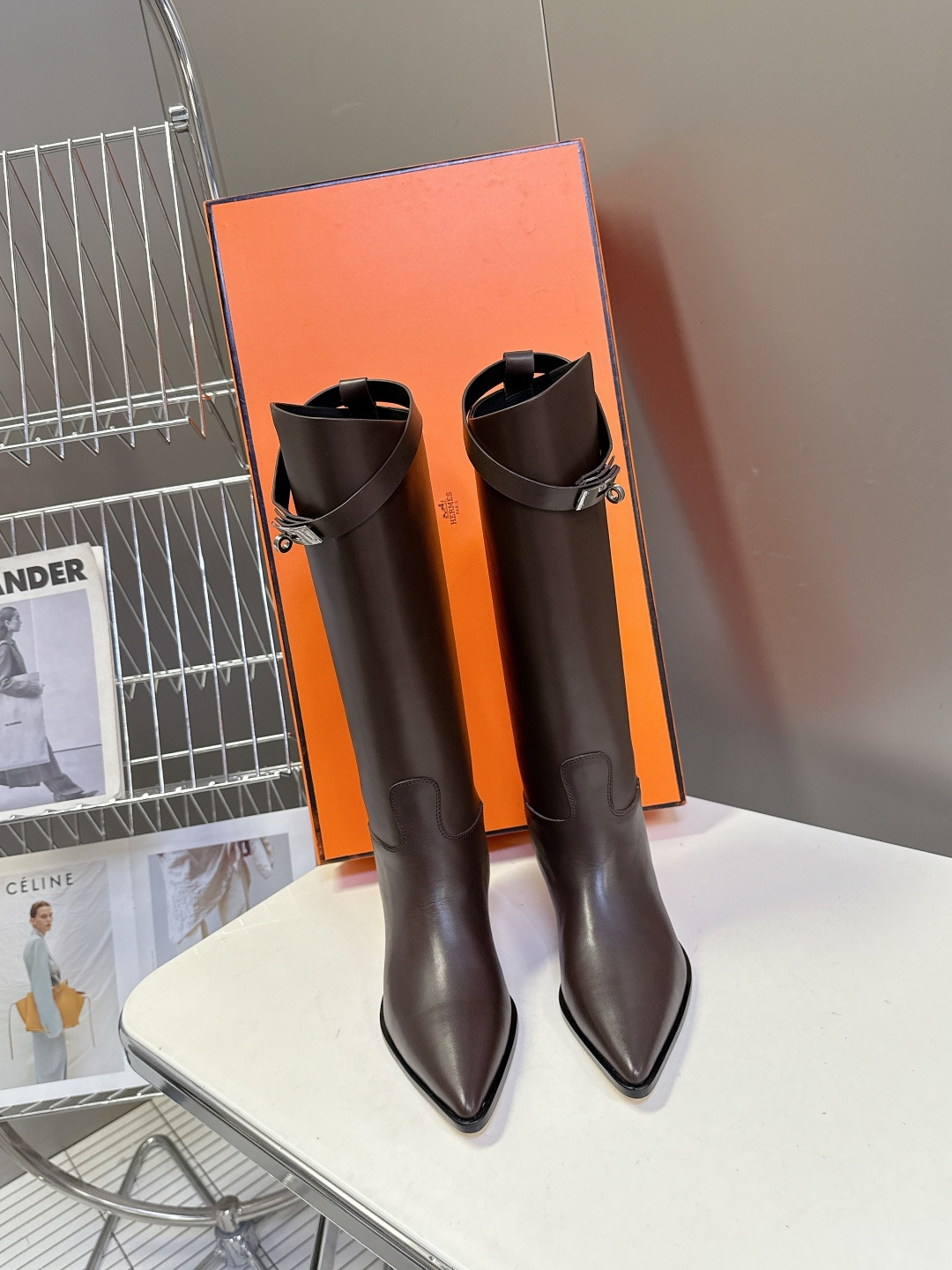 顶级代购版HERMES爱马仕kelly尖头骑士靴 超多明星网红种草 经典中的经典 面料进口意大利饮奶小牛