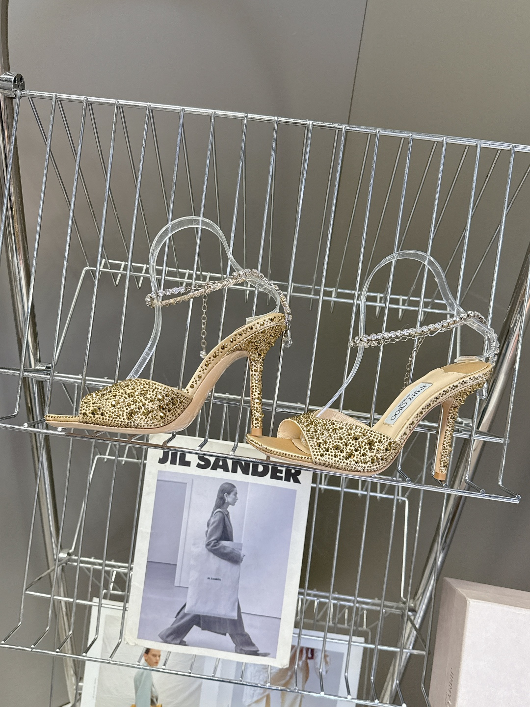 水钻星空🎀JlMMY CHOO🎀摩登鞋履，街拍神器SAE水晶链高跟凉鞋 尖拖系列 幻彩拼色烫钻款 夺目彩