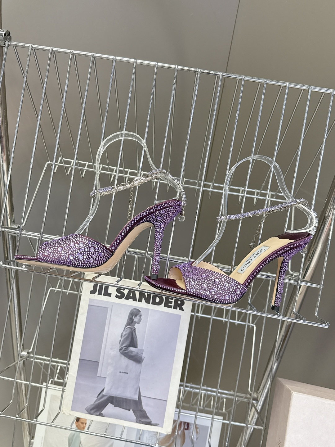 水钻星空🎀JlMMY CHOO🎀摩登鞋履，街拍神器SAE水晶链高跟凉鞋 尖拖系列 幻彩拼色烫钻款 夺目彩