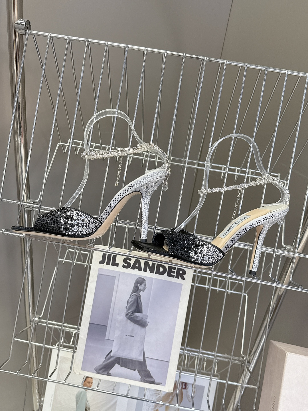 水钻星空🎀JlMMY CHOO🎀摩登鞋履，街拍神器SAE水晶链高跟凉鞋 尖拖系列 幻彩拼色烫钻款 夺目彩