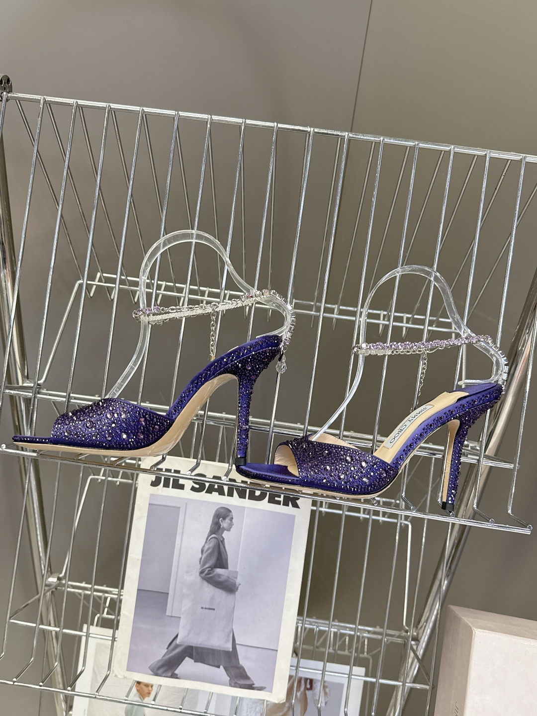 水钻星空🎀JlMMY CHOO🎀摩登鞋履，街拍神器SAE水晶链高跟凉鞋 尖拖系列 幻彩拼色烫钻款 夺目彩