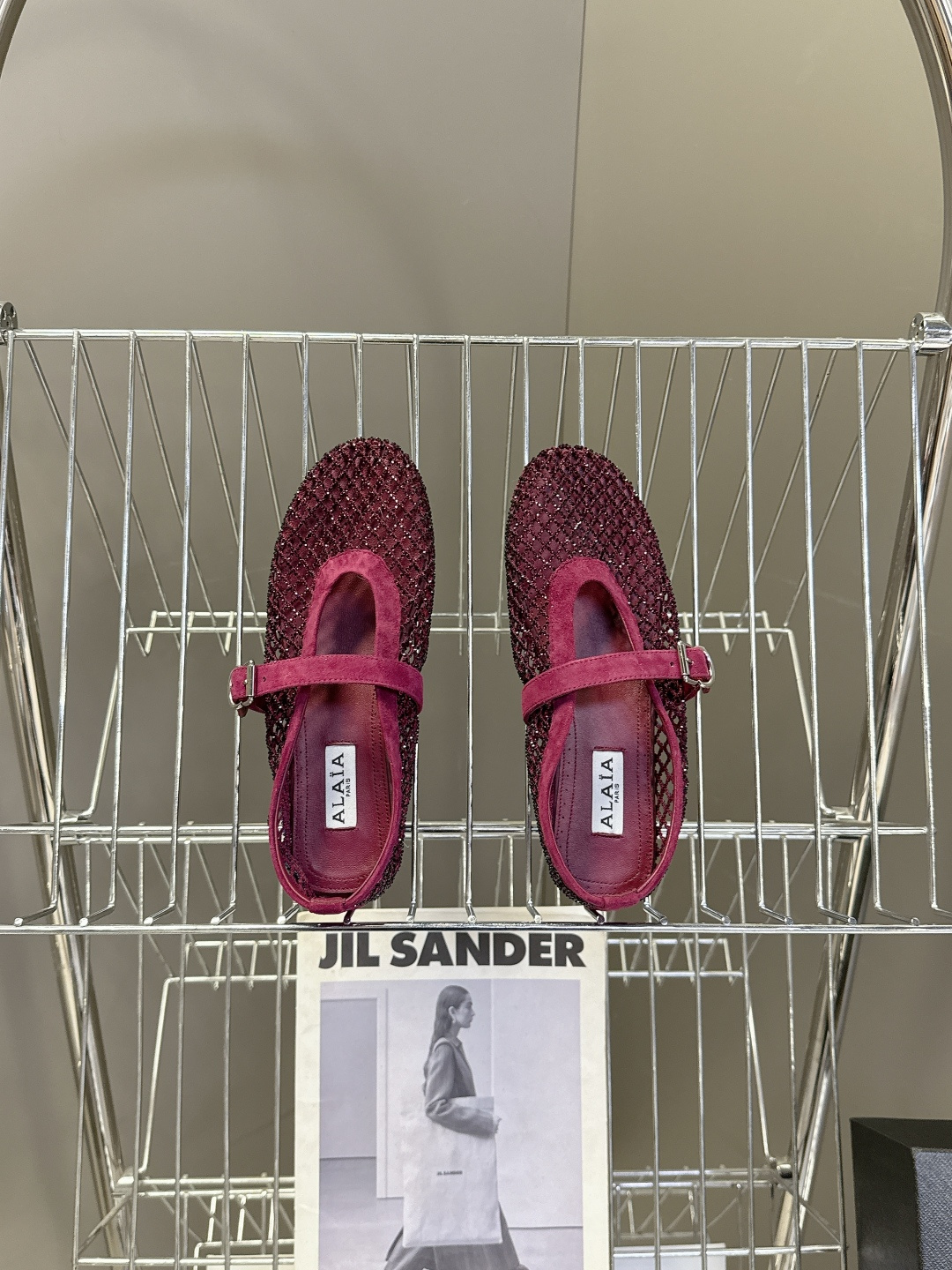 Alaia阿莱亚春夏最新款渔网水晶 平底芭蕾舞鞋 玛丽珍鞋 超多明星网红种草 Alaia水晶渔网芭蕾舞鞋