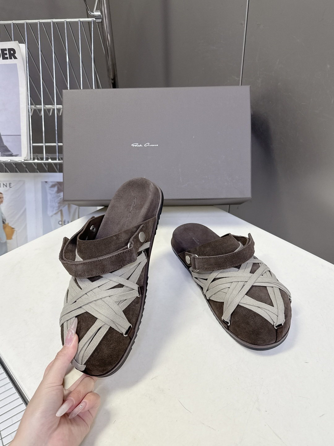 Rickowens 欧文斯疯狂绑带情侣款拖鞋 麂皮黑色 年度“鞋王”区分市面所有版本 纯手工打造纯原，非