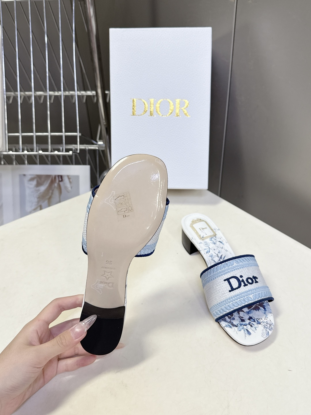 迪奥Dior2026春夏最新款刺绣粗跟一字拖超多明星网红种草 鞋身正面饰有立体刺绣的 