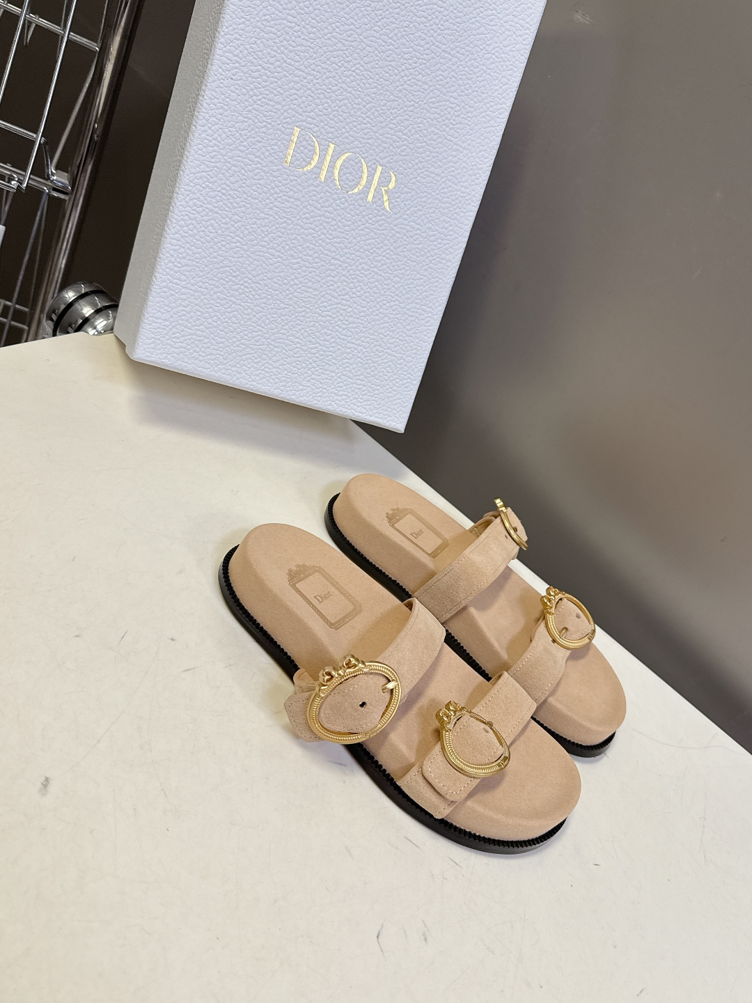Dior DIOR迪奥春夏最新款双带金扣凉拖鞋