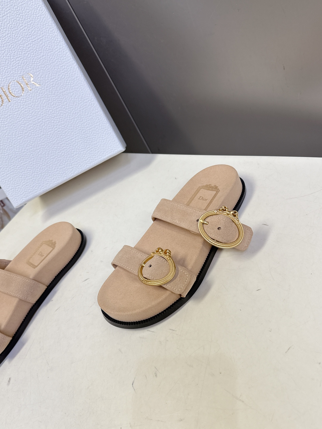 Dior DIOR迪奥春夏最新款双带金扣凉拖鞋