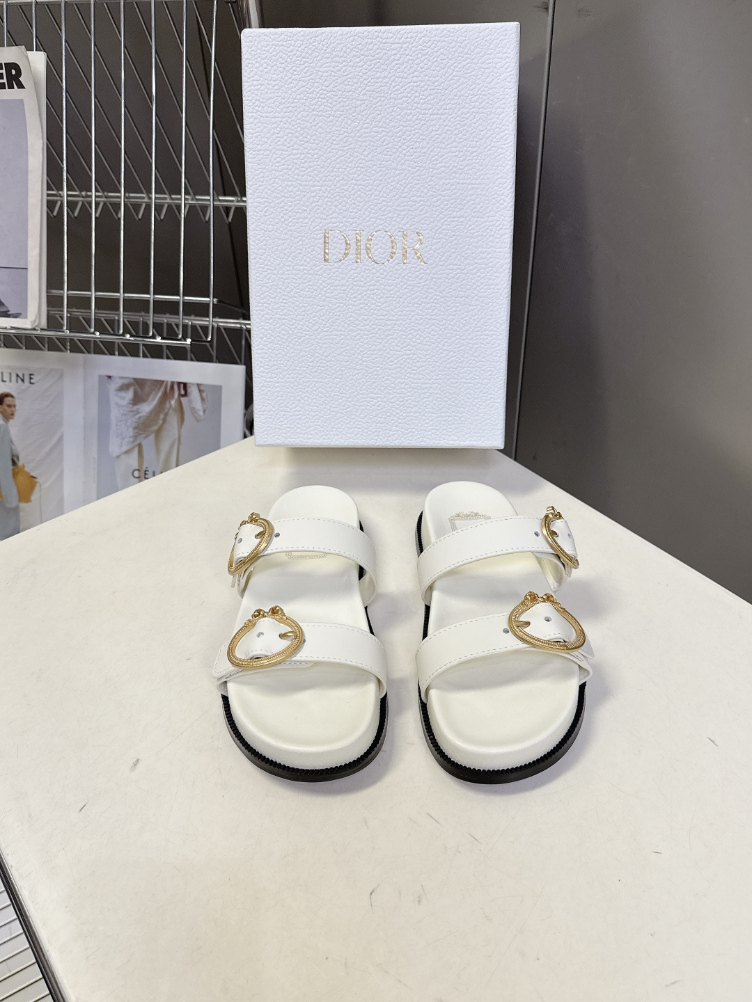 Dior DIOR迪奥春夏最新款双带金扣凉拖鞋