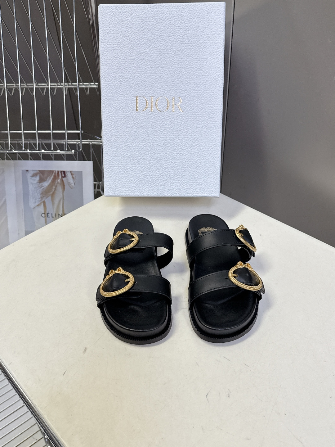 Dior DIOR迪奥春夏最新款双带金扣凉拖鞋