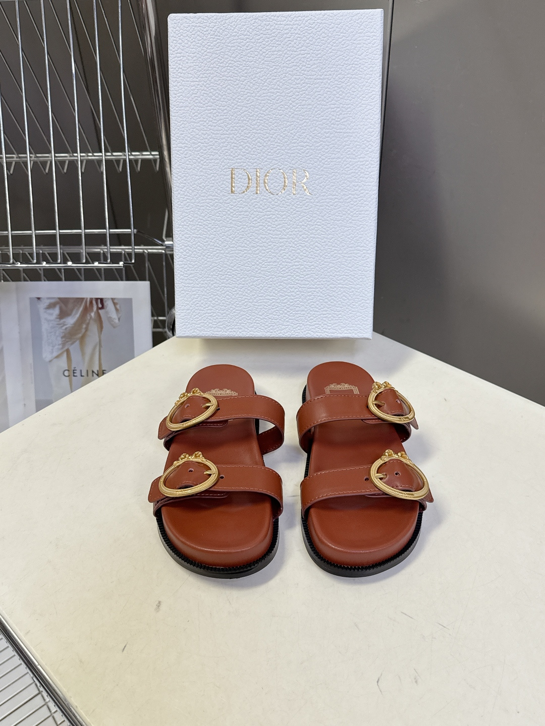 Dior DIOR迪奥春夏最新款双带金扣凉拖鞋