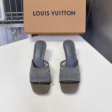 Louis Vuitton路易威登夏季女士网纱刺绣猫跟凉拖 Louis Vuitton路易威登夏季女士网纱刺绣猫跟凉拖