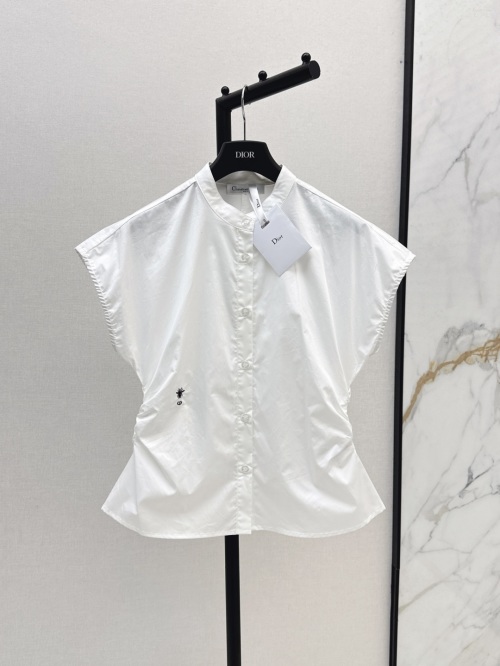 Dior Sleeveless Shirt White Cotton Minimalist Stand Collar Waist Slimming 1 Dior Sleeveless Shirt White Cotton Minimalist Stand Collar Waist Slimming