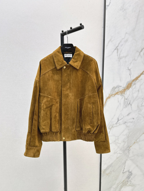 Saint Laurent Suede Bomber Jacket - Oversized Fit, Luxurious Lambskin Leather 1 Saint Laurent Suede Bomber Jacket - Oversized Fit, Luxurious Lambskin Leather