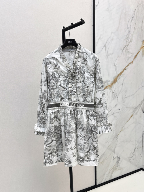 Christian Dior Printed Cotton Dress with Ruffle Trim and Waistband 1 Christian Dior Printed Cotton Dress with Ruffle Trim and Waistband