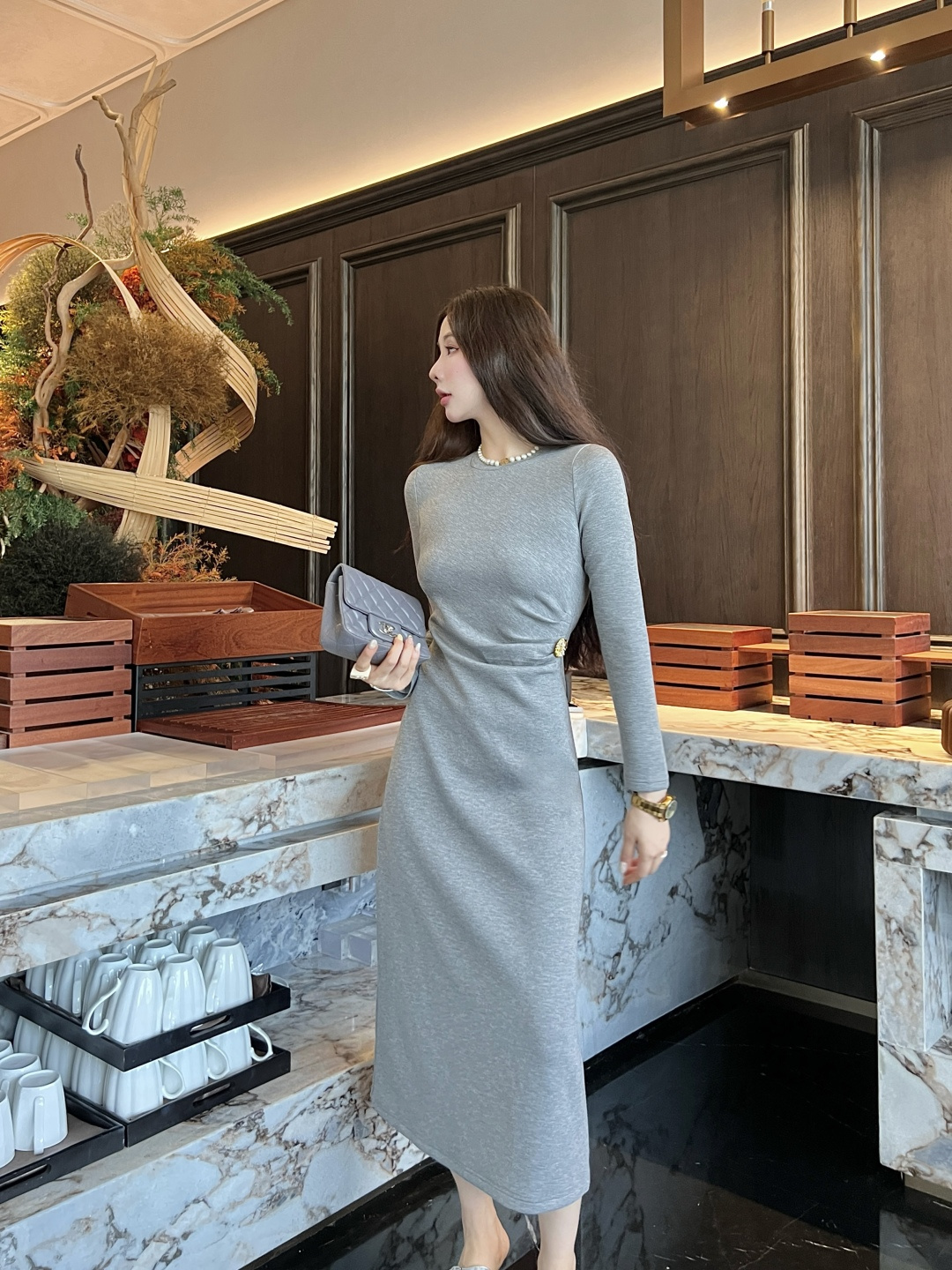 Loewe Long Sleeve Midi Dress with Hardware Detail - Elegant & Comfortable