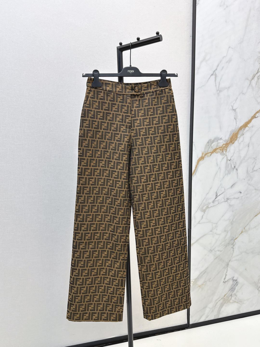 Fendi High-Waisted Wide-Leg Trousers with Double F Jacquard Pattern