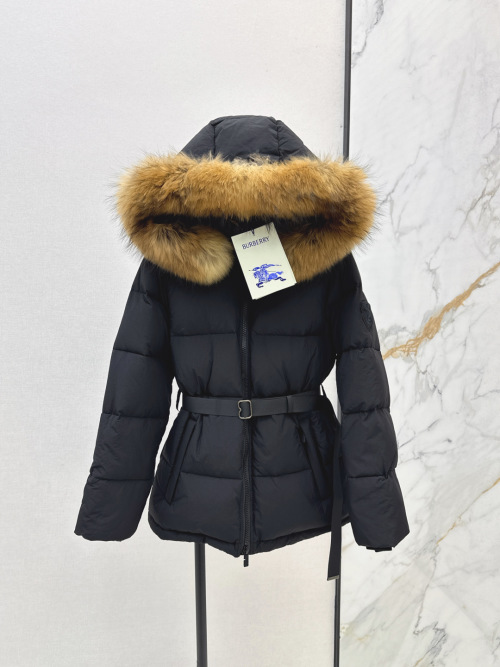 Burberry Women's Down Puffer Jacket with Detachable Fur Hood and Belt 1 Burberry Women's Down Puffer Jacket with Detachable Fur Hood and Belt