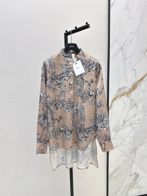 Dior Floral Print Long Sleeve Shirt Stand Collar Button-Down Blouse 1 Dior Floral Print Long Sleeve Shirt Stand Collar Button-Down Blouse