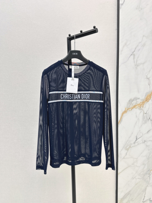 Christian Dior Navy Blue Logo Print Mesh Long Sleeve Top 1 Christian Dior Navy Blue Logo Print Mesh Long Sleeve Top