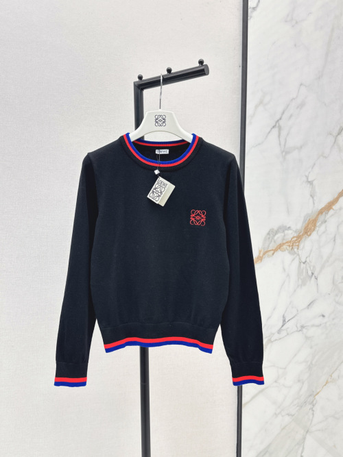 Loewe Women's Black Wool Knit Sweater with Embroidered Logo - Classic Fit 1 Loewe Women's Black Wool Knit Sweater with Embroidered Logo - Classic Fit