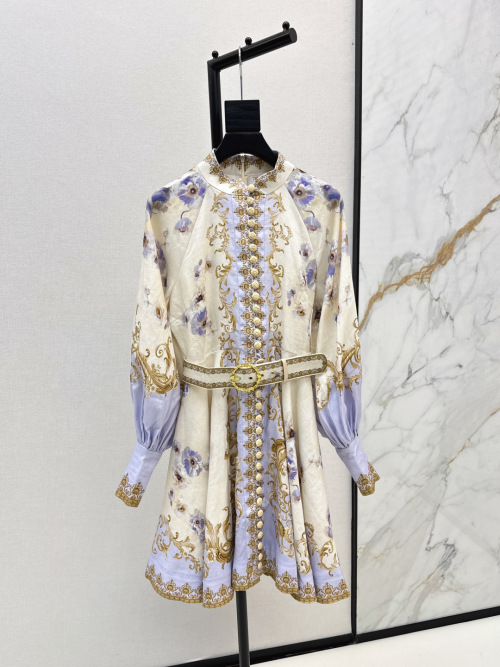 Zimmen-M Women's Floral Print Linen Blend Button-Down Mini Dress with Belt 1 Zimmen-M Women's Floral Print Linen Blend Button-Down Mini Dress with Belt