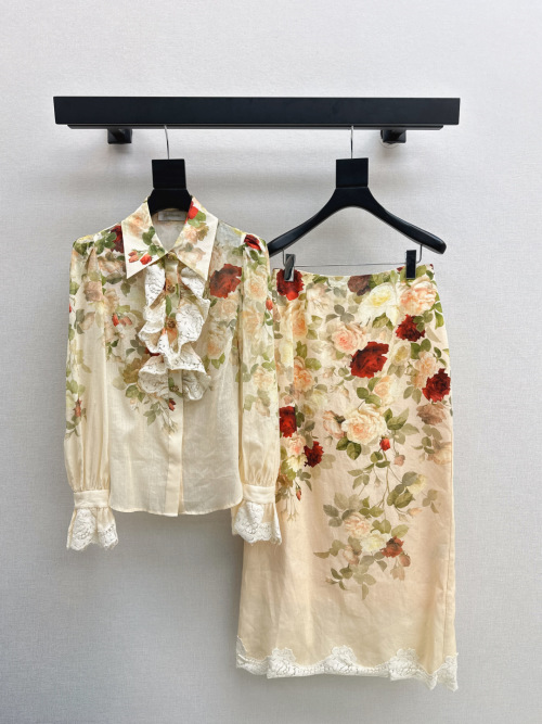 Elegant Floral Print Linen Skirt Set, Romantic Resort Style for Women 1 Elegant Floral Print Linen Skirt Set, Romantic Resort Style for Women