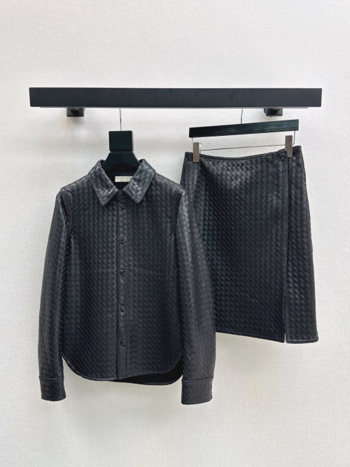 Bottega Veneta Woven Leather Jacket and Skirt Set - Modern Retro Style 1 Bottega Veneta Woven Leather Jacket and Skirt Set - Modern Retro Style