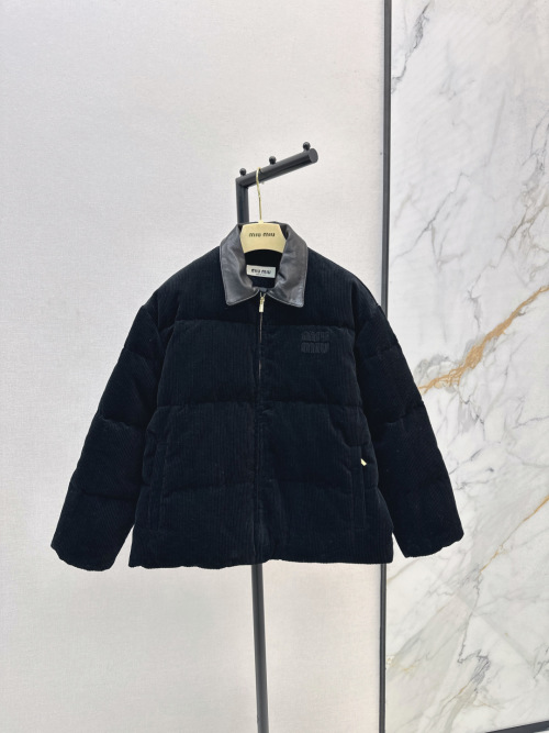 Miu Miu Corduroy Puffer Jacket with Leather Collar - Warm & Stylish 1 Miu Miu Corduroy Puffer Jacket with Leather Collar - Warm & Stylish