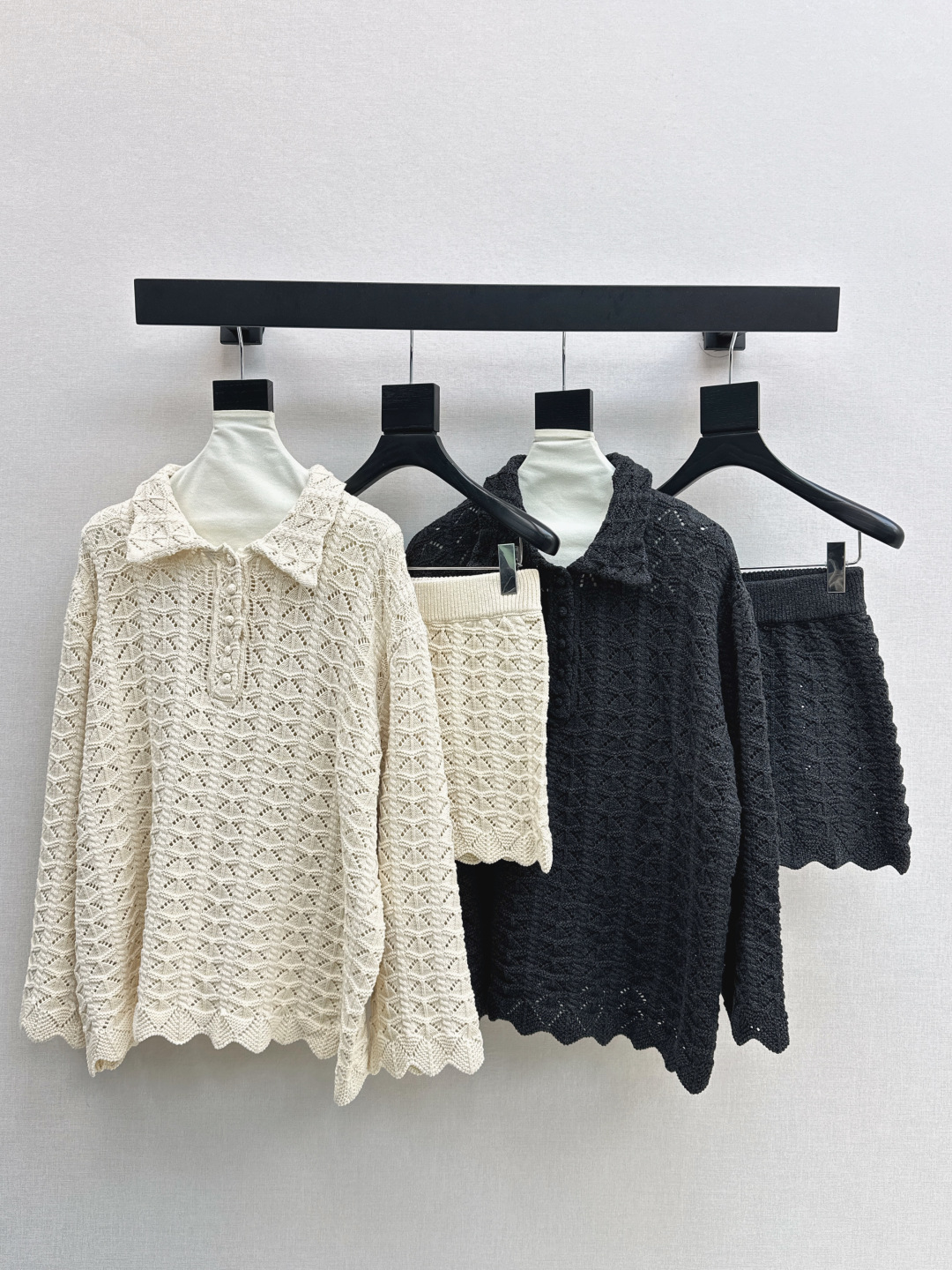 Women's Knit Polo Shirt and Shorts Set - Elegant Hollow Out Design 10 cmp i1756378252311 2900 0 8