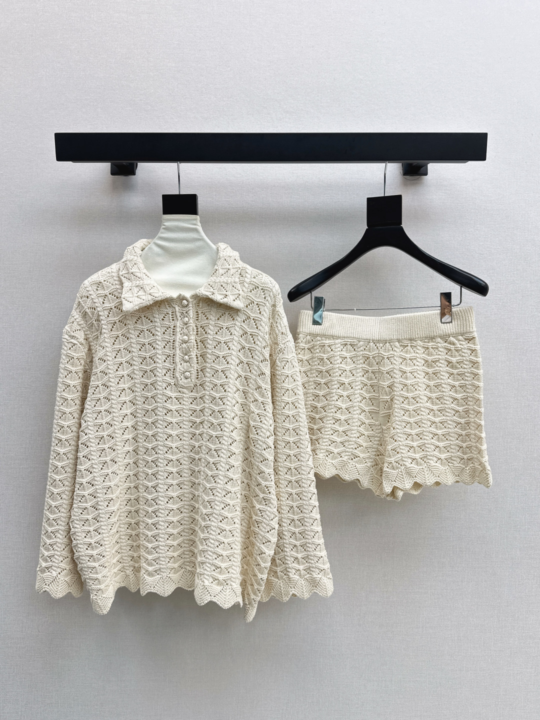 Women's Knit Polo Shirt and Shorts Set - Elegant Hollow Out Design 2 cmp i1756378256648 8102 0 0