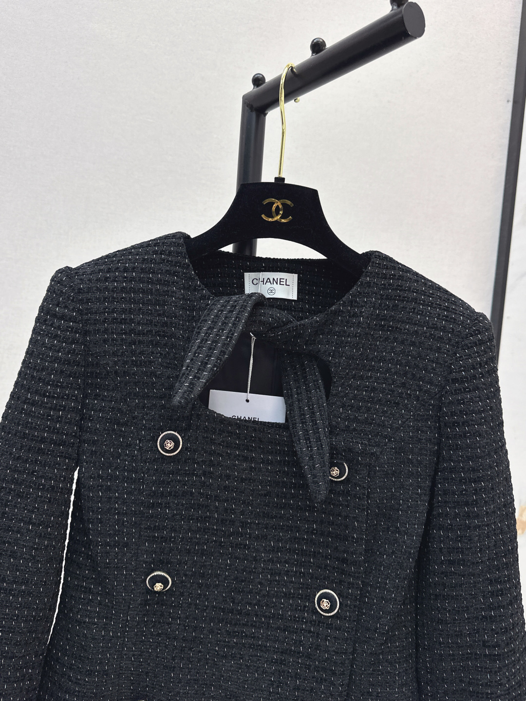 Elegant Tweed Jacket with Tie Neck and Gold Buttons 5 cmp i1756379855826 3079 0 3