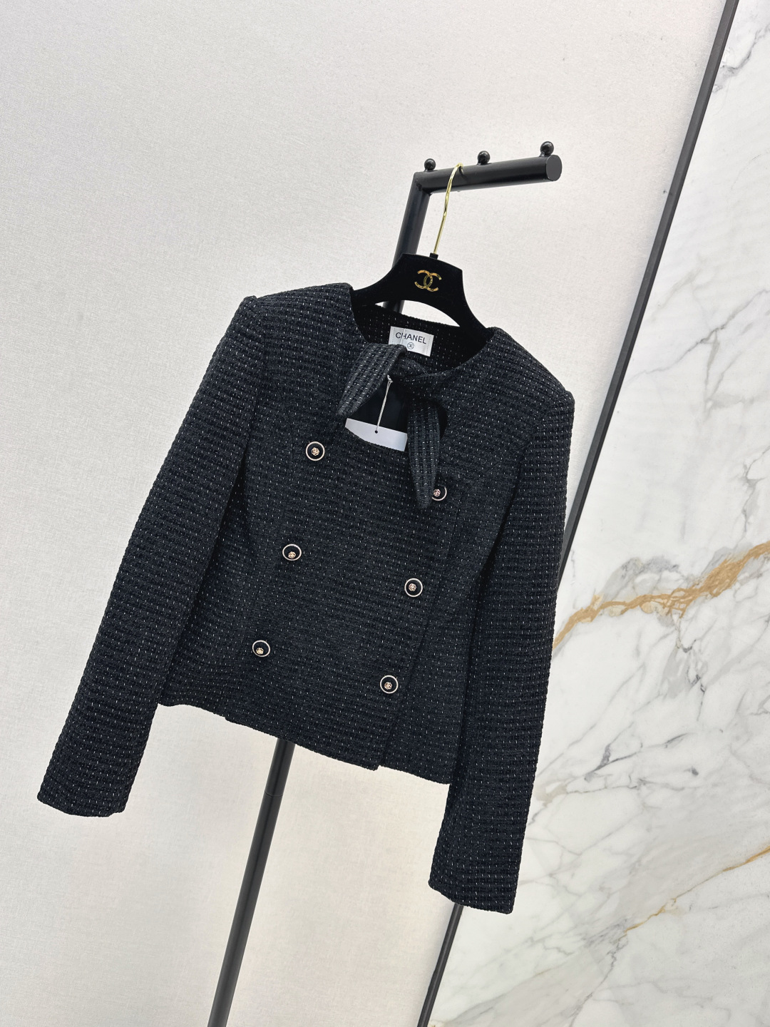 Elegant Tweed Jacket with Tie Neck and Gold Buttons 3 cmp i1756379859791 5040 0 1