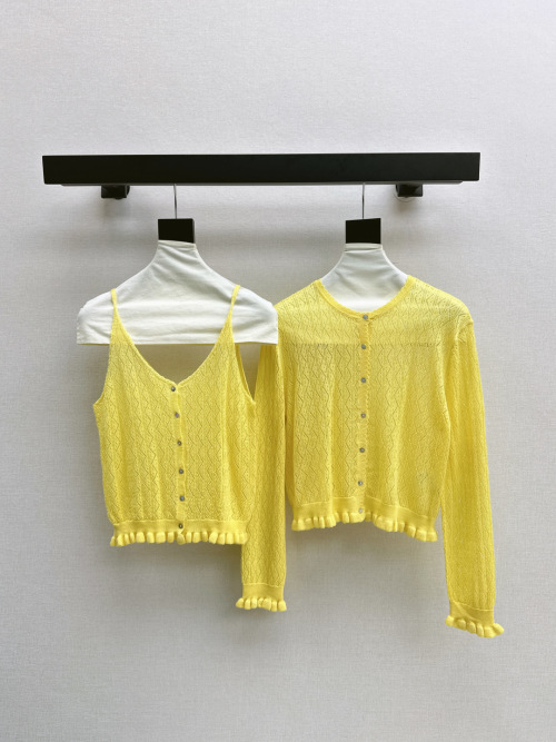 Elegant Knitted Cami and Cardigan Set - Chic Hollow Out Design, S-M-L 1 Elegant Knitted Cami and Cardigan Set - Chic Hollow Out Design, S-M-L