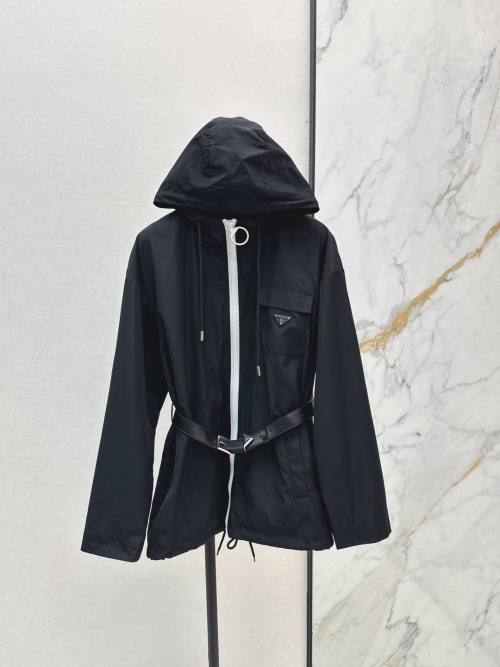 Prada Belted Hooded Drawstring Jacket - Windproof, Waterproof, and Stylish 1 Prada Belted Hooded Drawstring Jacket - Windproof, Waterproof, and Stylish