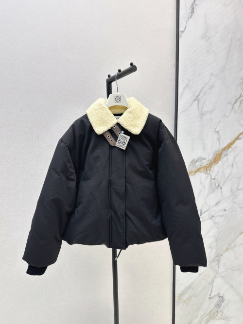 Loewe Women's 25SS Winter Lamb Wool Collar Puffer Coat - Black, Removable Collar 1 Loewe Women's 25SS Winter Lamb Wool Collar Puffer Coat - Black, Removable Collar