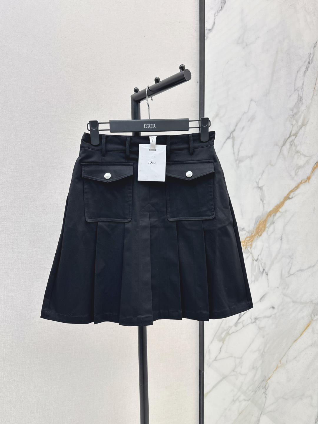 Dior Pleated High Waist Mini Skirt, Cotton Blend, Black