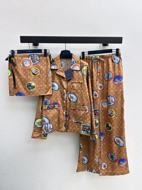 Louis Vuitton Women's Monogram Pajama Set - Long Sleeve Shirt & Lounge Pants 1 Louis Vuitton Women's Monogram Pajama Set - Long Sleeve Shirt & Lounge Pants