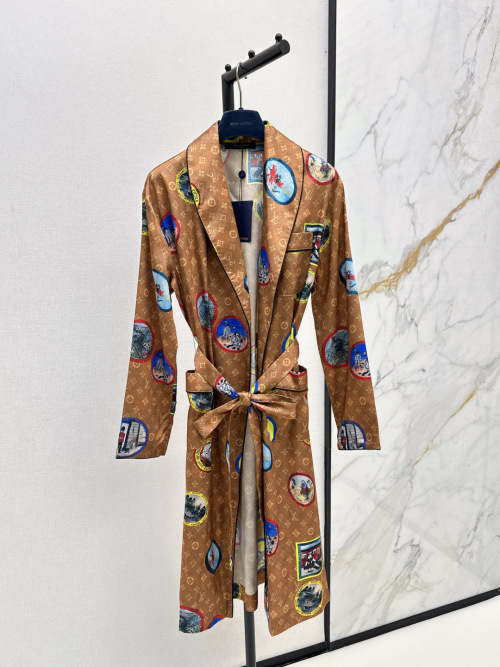 Louis Vuitton Women's Brown Monogram Medallion Print Robe Style Trench Coat 1 Louis Vuitton Women's Brown Monogram Medallion Print Robe Style Trench Coat