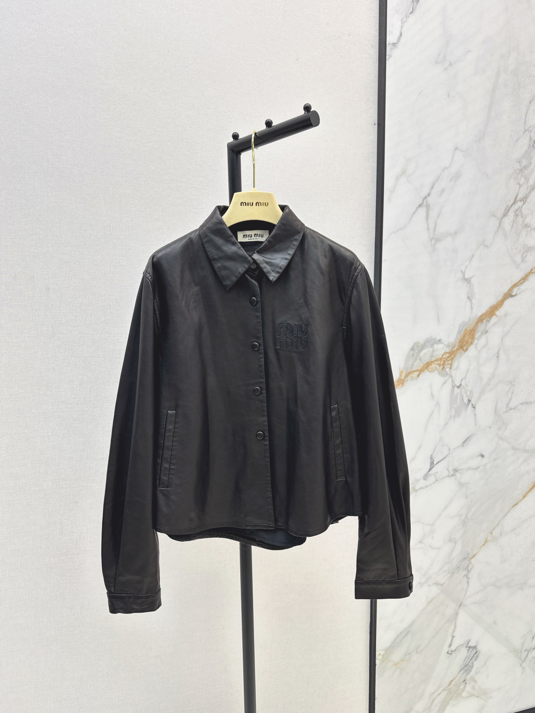 Miu Miu Women's Black Leather Shirt Jacket, Long Sleeves, Button Closure 2 cmp i1756518831623 4759 0 0