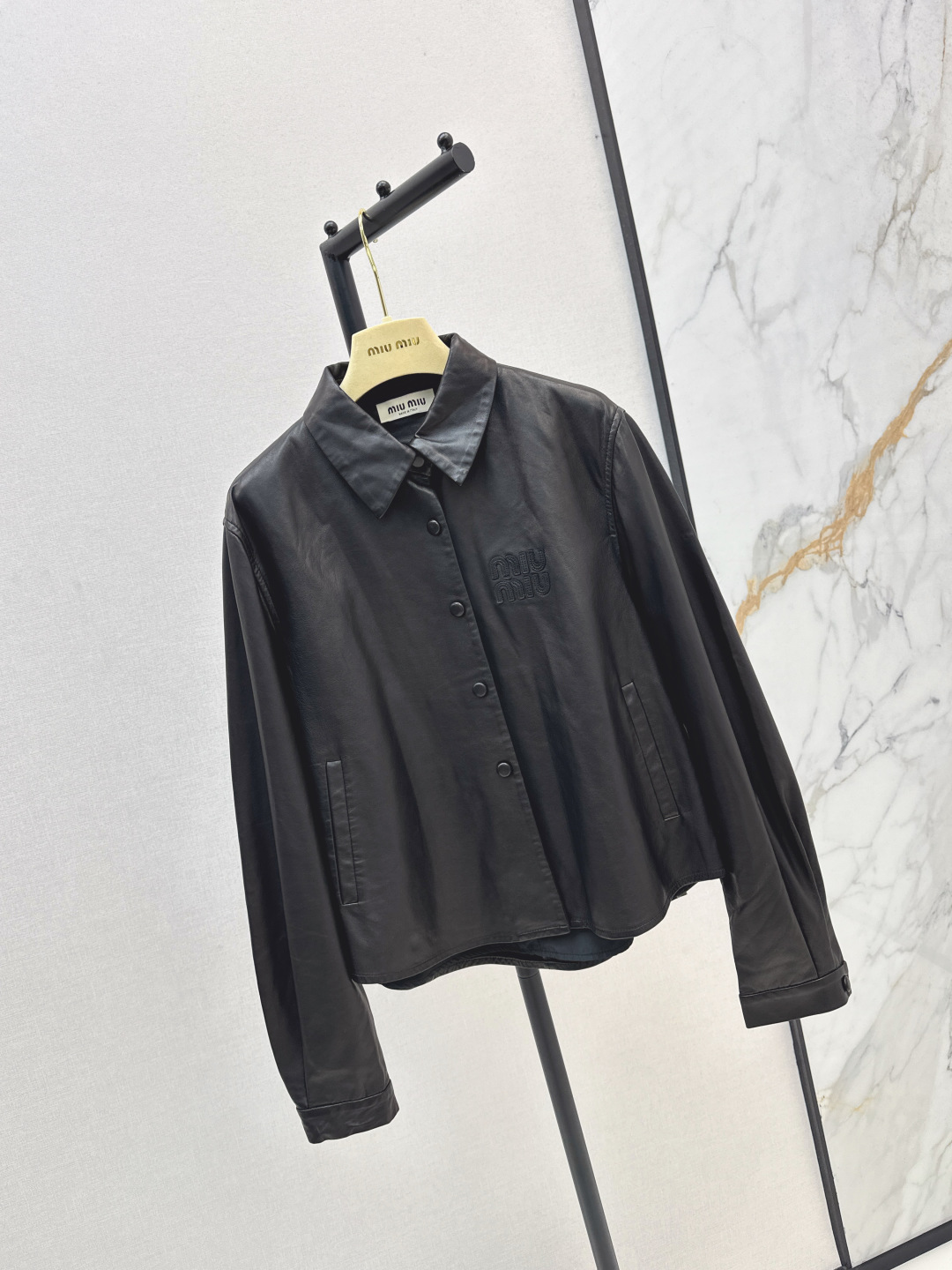 Miu Miu Women's Black Leather Shirt Jacket, Long Sleeves, Button Closure 3 cmp i1756518831623 7471 0 1