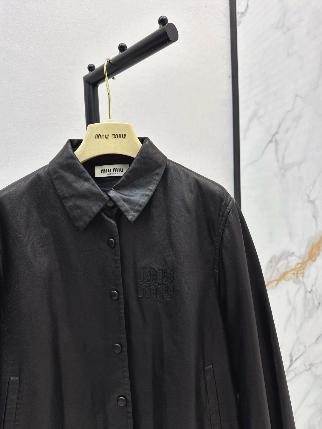 Miu Miu Women's Black Leather Shirt Jacket, Long Sleeves, Button Closure 5 cmp i1756518831623 997 0 3