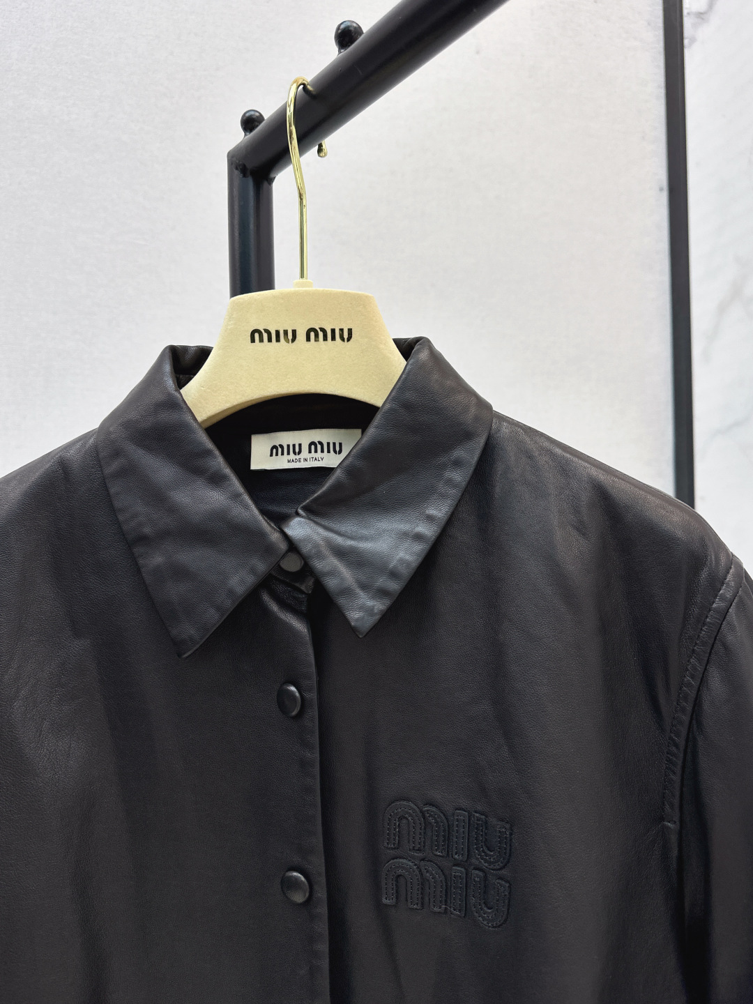 Miu Miu Women's Black Leather Shirt Jacket, Long Sleeves, Button Closure 6 cmp i1756518838466 6712 0 4