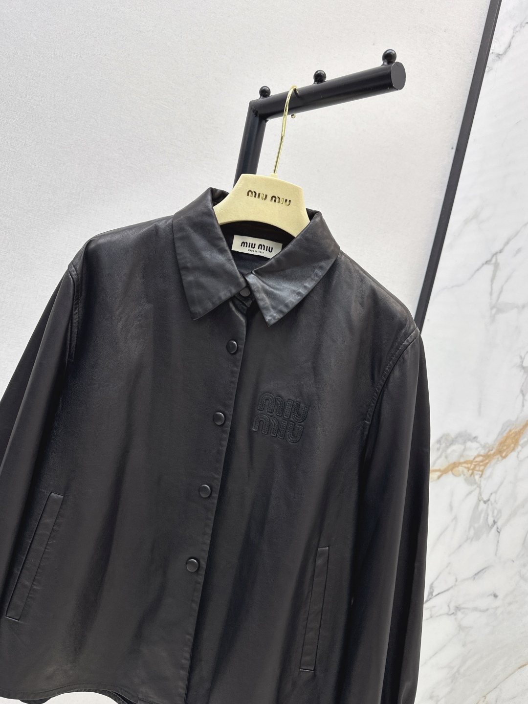 Miu Miu Women's Black Leather Shirt Jacket, Long Sleeves, Button Closure 4 cmp i1756518838538 3461 0 2