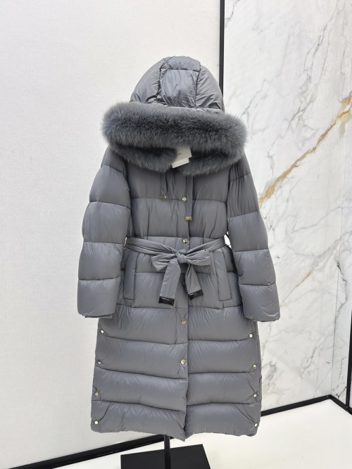 Women's Winter Long Down Coat with Fox Fur Collar & Waist Belt 1 Women's Winter Long Down Coat with Fox Fur Collar & Waist Belt