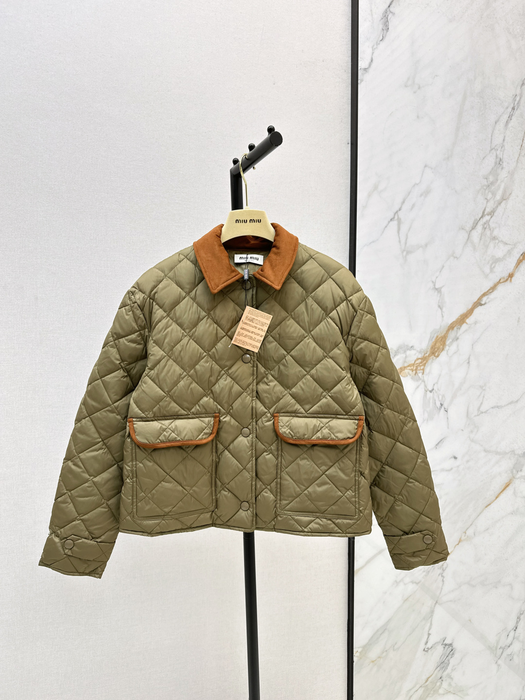 Miu Miu 25Ss Diamond Quilted Color Block Corduroy Collar Padded Short Jacket