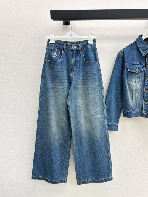 Moncler Women's Denim Set: Jacket & Straight-Leg Jeans, Retro Wash, Relaxed Fit 1 Moncler Women's Denim Set: Jacket & Straight-Leg Jeans, Retro Wash, Relaxed Fit