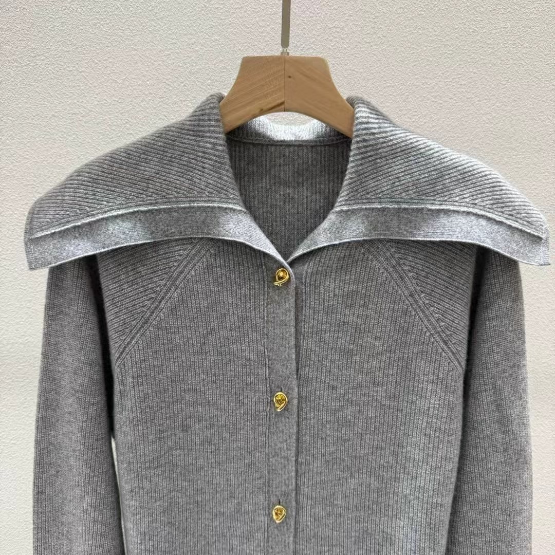 BV Wool Knit Cardigan Women's Large Lapel Metal Buckle Cashmere Sweater 4 cmp i1756603590189 1463 0 2