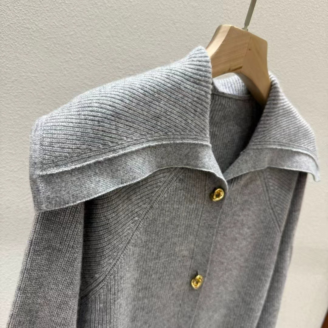 BV Wool Knit Cardigan Women's Large Lapel Metal Buckle Cashmere Sweater 5 cmp i1756603590189 4233 0 3