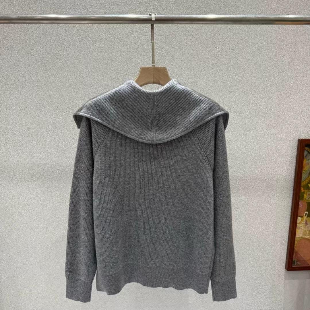 BV Wool Knit Cardigan Women's Large Lapel Metal Buckle Cashmere Sweater 3 cmp i1756603590189 4518 0 1
