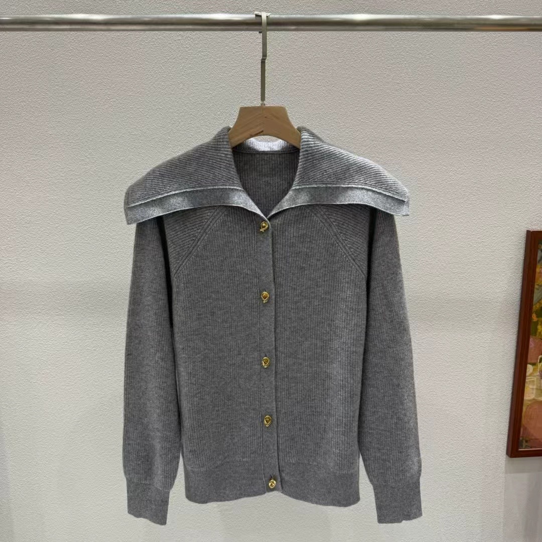 BV Wool Knit Cardigan Women's Large Lapel Metal Buckle Cashmere Sweater 2 cmp i1756603590189 5848 0 0